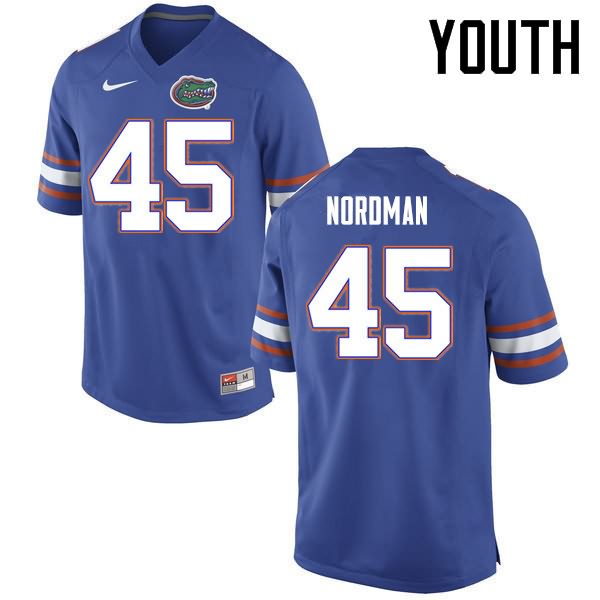NCAA Florida Gators Charles Nordman Youth #45 Nike Blue Stitched Authentic College Football Jersey MVH1664VO